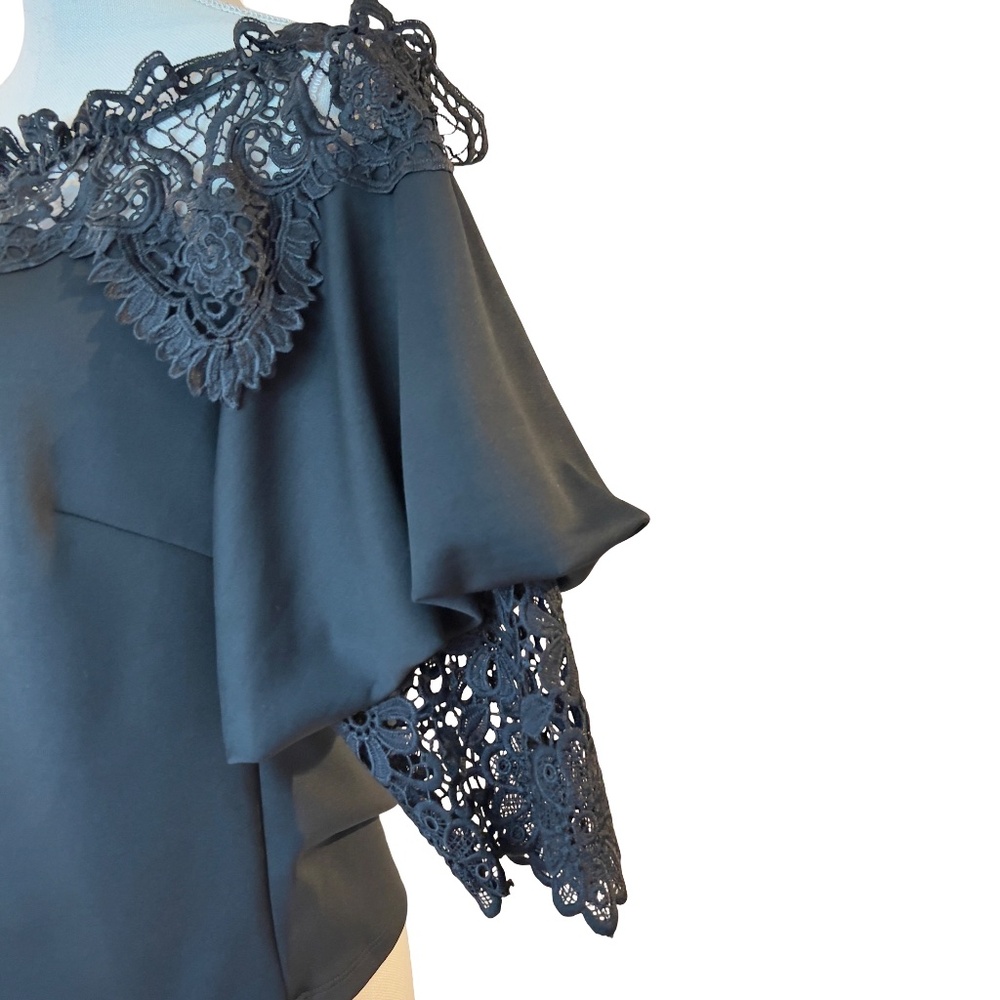 #A257  CQ by CQ  Romantic  Black Lace Off-Shoulder Chic Vintage Top NWOT  L - Picture 10 of 11